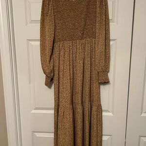 Elegant Long Sleeve Tan Maxi Dress